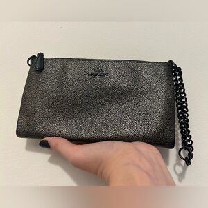 Coach Metallic Black Wristlet with Chain